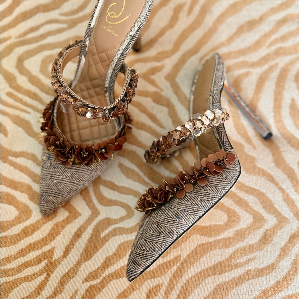 Elegant Brown Embellished Women's Heels mules unique shoes dress pumps - Picture 8 of 13